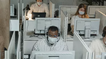 office workers wearing masks